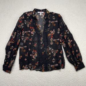DEREK LAM 10 CROSBY Floral Silk Lace Trim Tie-Neck Long-Sleeve Blouse Size 2 Top